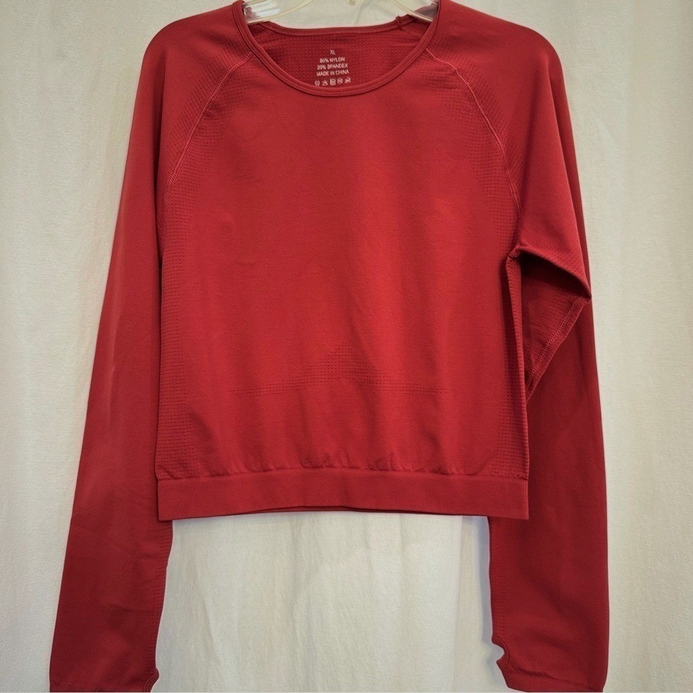90 Degree by Reflex Womens Seamless Long Sleeve Crop Top Red XL Thumbholes
